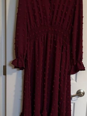 Women's Burgundy Textured Boho Maxi Dress